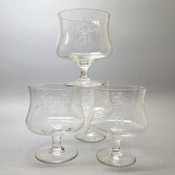 MCM Bamboo Etched Cocktail Glasses - Great for Tiki Bar - Set of 4 - Picture 1 of 5